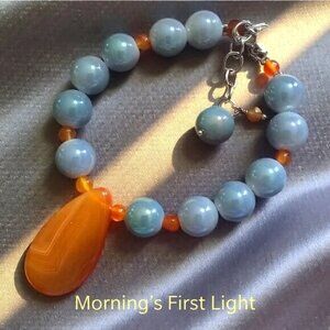 Morning Fog & Falling Leaves! Beaded Fall Bracelet! Dove Gray + Orange Agate